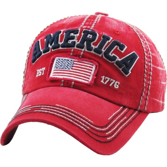 KBETHOS American Flag Americana Red Distressed Ball Cap Hat NWT - Picture 3 of 3
